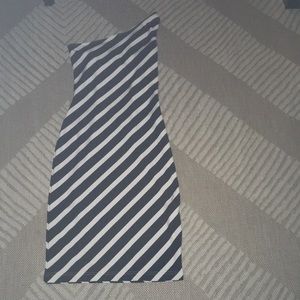Black and white striped one shoulder dress